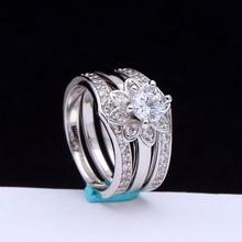 white AAA cz zircon flower 3pc women wedding ring sets luxury lovers gift new  lady jewelry fine finger rings 2024 - buy cheap