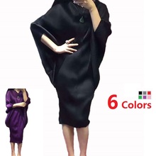 Novo vestido de manga morcego em v assimétrico, moda plus size, vestido feminino de cor sólida solto, plissado 2024 - compre barato