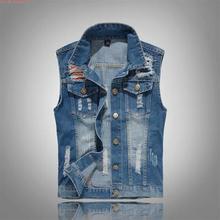 2017 New Arrival Mens Sleeveless Denim Jacket Mens Denim Vest  Men Denim Hole Waistcoat  men Hole design JeanS 2024 - buy cheap