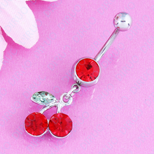 Red Cherry Dangle Rhinestone 316L Steel Navel Belly Ring Body Piercing Jewelry belly button ring nickel-free 2024 - buy cheap