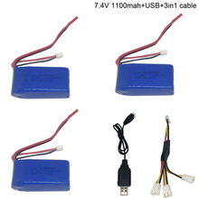 7,4 V 1100mAh Li-Po батарея с USB зарядным устройством 3in1cable для WLtoys A949 A959 A969 A979 V912 V913 V353 k929 V262 L959 T23 T55 F45 2024 - купить недорого