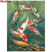 5D Animal Diamond Painting Carp jumping gantry Full Square Mosaic Diamond Embroidery Cross Stitch Needlework Home Decor WHH 2024 - buy cheap