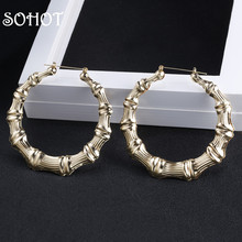 SOHOT Trendy Classic Bamboo Hoop Earrings European Popular Gold Silver Color Hyperbole Jewelry Statement For Women Wedding Gift 2024 - buy cheap