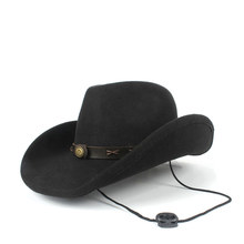 Sombrero de lana para Hombre y mujer, Sombrero de vaquero occidental con ala enrollada, gorra de Jazz de color negro, cuerda de viento, tamaño 56-58CM, 2019 2024 - compra barato