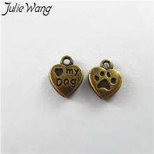 Julie Wang-abalorios de corazón de aleación de perro, accesorio de fabricación de joyas, de bronce antiguo, 40 Uds. 2024 - compra barato