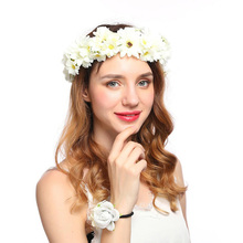 New Wedding Flower Headband White Flower Crown Sunflower Wreath Ribbon Garland Bridesmaid Wianek Kwiatowy Bride Hair Accessories 2024 - buy cheap