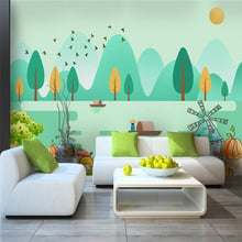 Custom 3d wallpaper modern cartoon forest bird creek castle fisherman TV background wall - silk waterproof material 2024 - buy cheap