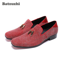 Batzuzhi Luxury Men Shoes Italian Model Casual Leather Shoes Men Loafers Flats Red Crystals Wedding Shoes Man zapatos de hombre 2024 - buy cheap