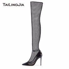 Pointed Toe Black Woman Summer Fishing Net Boots Fashion High Heel Over Knee Boots Ladies Sexy Fashion Supper High Heel Woman 2024 - buy cheap