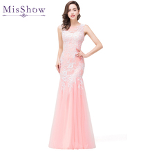 Misshow Evening Dress 2020 Sexy Long Pink Tulle Formal Gown Elegant Lace Applique robe de soiree 2019 2024 - buy cheap