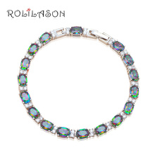 ROLILASON Gifts for Valentine's Day Luxury Multicolor Zircon Silver Charm Bracelets Health Fashion jewelry for Women TB887 2024 - buy cheap