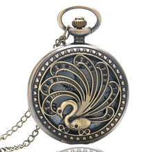 Elegant Hollow Bronze Peacock Theme Quartz Pocket Watch Luxury Women's Fob Watches with Necklace Chain for Ladies Girls 2024 - buy cheap
