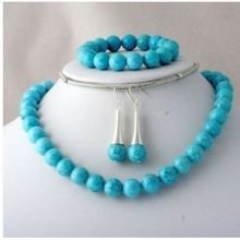 Conjunto de pulsera y collar turquesa, set de pendientes y pendientes, 10mm 2024 - compra barato