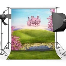 Mehofoto-fondo fotográfico con diseño Floral para estudio, telón de fondo con diseño de Castillo, hierba verde, impreso por ordenador 2024 - compra barato