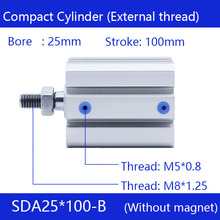 SDA25*100-B Free shipping 25mm Bore 100mm Stroke External thread Compact Air Cylinders  Dual Action Air Pneumatic Cylinder 2024 - buy cheap