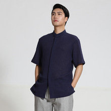 Camisa masculina manga curta, camisa estilo chinês de algodão para homens, tamanho m g xg xxl 2024 - compre barato