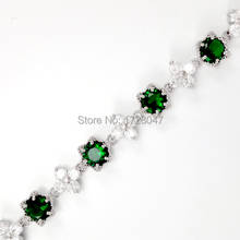 Green Gems Clear Zircon Jewelry Rhodium Plated Flower Shaped Women Bracelets 2017 HOT! Free Shipping/Jewelry 2024 - buy cheap