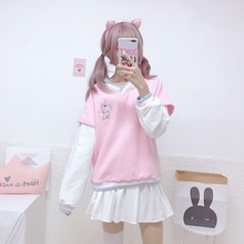 Sweatshirts 2018 new female long sleeves autumn Korean version fake two-piece loose students fresh Top cute Hoodies Lolita coat 2024 - buy cheap