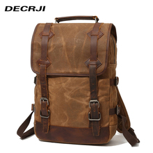 Decrji mochila de luxo em couro genuíno masculina, mochila impermeável de lona, mochila de viagem, mochila masculina de grande capacidade, bolsa escolar para laptop 2020 2024 - compre barato