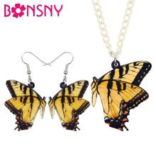 Bonsny pequeno acrílico papilio machaon bijuterias de borboleta conjunto de brincos colar com pingente de gota presente exclusivo para mulheres e meninas 2024 - compre barato