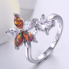 ZHE FAN White Pink Blue Fire Opal Fashion Flower Women Open Rings AAA Cubic Zircon Party Engagement Ring For Female CZ Jewelry 2024 - buy cheap