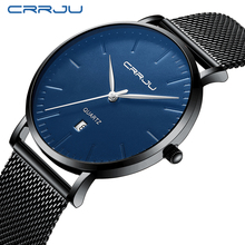 Relógio de pulso masculino crrju, relógio elegante de quartzo com pulseira de aço na cor preta 2024 - compre barato