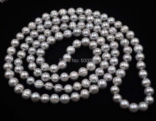 Free shipping Length 45" 9mm grey cultured pearl necklace 2024 - buy cheap