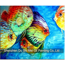 Pintura a óleo de peixe sem moldura artesanal, 5 espaços, em tela para sala de estar ou quarto, decoração moderna, abstrata, colorida, peixe em mar 2024 - compre barato