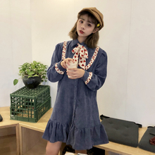 Spring Women's Dresses Korean Fashion Ladies Tops College Style Cute Bow Loose Single Breasted Ruffle Dress 2024 - buy cheap