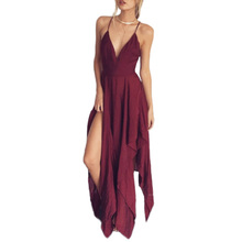 Wine Red V neck Backless 2019 New Summer Women Boho Long Evening Party Ladies Casual Beach Dress Sundress 2024 - buy cheap