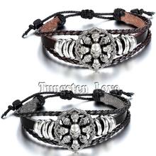 2020 Vintage Braided Charms Bracelet Bangles Punk Skull Skeleton Wristband Cuff Leather Bracelet For Men Adjustable 2024 - buy cheap