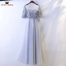 A-line Short Sleeve Sequin Flowers Tulle Gray Long Elegant Evening Dresses 2020 New Fashion Evening Gown Robe De Soiree MT13 2024 - buy cheap