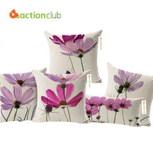 Actionclub Purple Flowers Cushions Home Decor Pillows New 2016 Signature Cotton Creative Throw Pillows Decor Pillow HH596 2024 - buy cheap