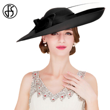 Sombrero de boda real para mujer, tocado de ala grande FS, estilo Derby de Indiana, vestidos para iglesia, Fedora de fiesta de té rojo y negro 2024 - compra barato