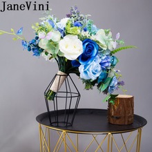 JaneVini 2019 Azul Royal Noiva Bouquet Artificial Rose Flores Do Casamento Buquês de Noiva Dama de honra Broche Flores Fotografia Boda 2024 - compre barato