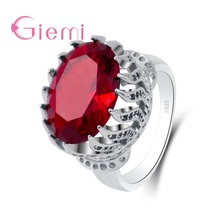 Anillos ovalados grandes para mujer, de plata de ley 100% auténtica, joyería de cristal rojo de lujo, bisutería para mujer, regalo 2024 - compra barato