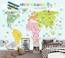 Custom children's wallpaper, cartoon world map murals for room paradise living room background home decoration wallpaper 2024 - buy cheap