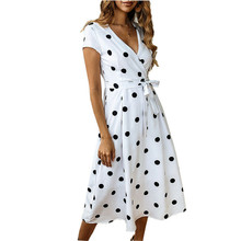 Women Summer Boho Dress Casual Short Sleeve Evening Party Beach Holiday Dresses Polka Dot Printed V-neck Sundress Lady Vestidos 2024 - buy cheap