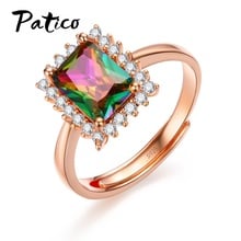 Fashion Women Square Rainbow Color Stone Opening Rings For Women 925 Sterling Silver Rose Gold CZ Rings Wholesale 2024 - buy cheap