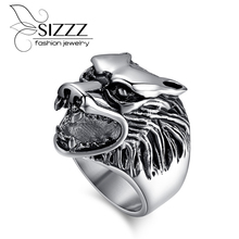 Мужские кольца SIZZZ с головой волка, кольца из нержавеющей стали 316L в стиле рок, панк, ювелирные изделия кольца с животным 2024 - купить недорого