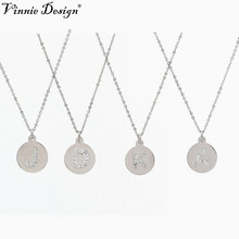 Silver Color Round Plate Pendant Necklace Stainless Steel Initial Alphabet Necklaces with 45cm Rolo Chain 10pcs/lot 2024 - buy cheap