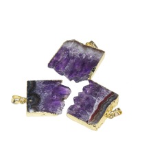 Natural amethysts slice rectangle pendant women 2019 boho new big purple quartz crystal geode druzy pendant for jewelry making 2024 - buy cheap