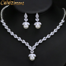 CWWZircons Gorgeous Cubic Zirconia Bridal Pearl Necklace Earrings Sets for Women Wedding Party Costume Jewelry Gift T092 2024 - buy cheap