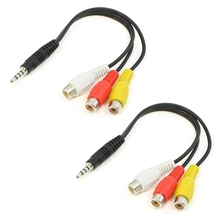 2Pcs 3 RCA Female Audio/Video Connector to 3.5mm Jack Plug Adapter Cable 2024 - compre barato