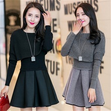 Autumn and winter new women 's long - sleeved two - piece slim dress A - dress trendy dress 2024 - buy cheap