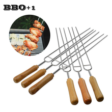 6pcs Stainless Steel BBQ Fork Needle with Wooden Handle Row U BBQ Roast Barbecue Skewers Picnic Camping Tools BBQ  Accessories 2024 - buy cheap