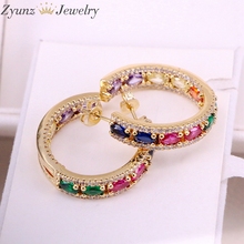 4Pairs, Rainbow Earrings Studs 2019 Colorful Jewelry Gold Fashion CZ Party Earrings Circle Crystal Zirconia Trendy for Women 2024 - buy cheap