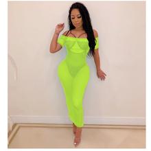 BKLD Mesh See-through Midi Dress Women Sexy Short Sleeve Off The Shoulder Dress Bodycon Beach Party Dress Women Neon Dress 2024 - buy cheap