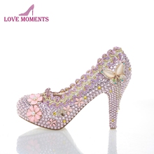 New Fashion Platform Pumps Pink Rhinestone Wedding Shoes High Heel Gorgeous Crystal Wedding Ceremony Pumps Party Prom Shoes 2024 - buy cheap
