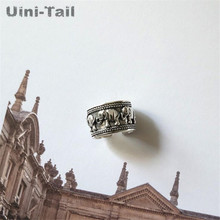 Uini-tail anel aberto 925, prata esterlina, elefante, totem, retrô, moda antiga, fluxo de movimento, joias de alta qualidade 2024 - compre barato